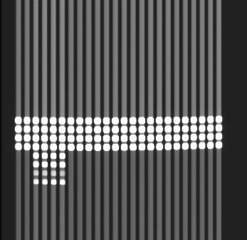 A 96-well microplate containing luminescent solution in some of the wells imaged by a CCD and showing "smear" A 96-well microplate containing luminescent solution in some of the wells imaged by a CCD and showing "smear"